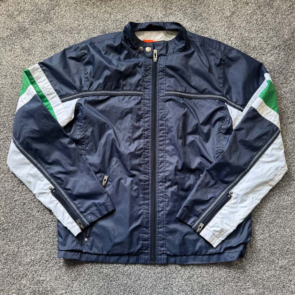 Vintage Point Zero Systems Colorblock Windbreaker Jacket Mens M Navy Green Full